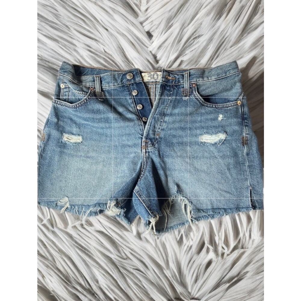 We The Free People Makai Cutoff Jean Shorts Distressed High Rise Button Fly 30